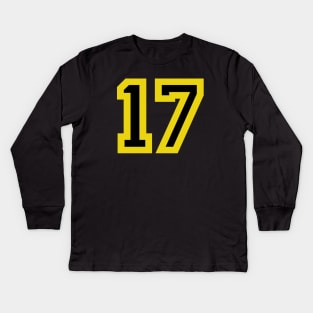 Sports Shirt #17 (Yellow and Black Letters) Kids Long Sleeve T-Shirt